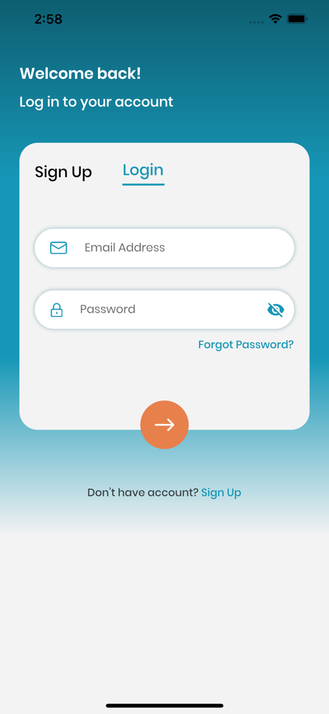 The Best of Logan - Tela de login do aplicativo móvel The Best of Logan com campos de entrada de e-mail e senha