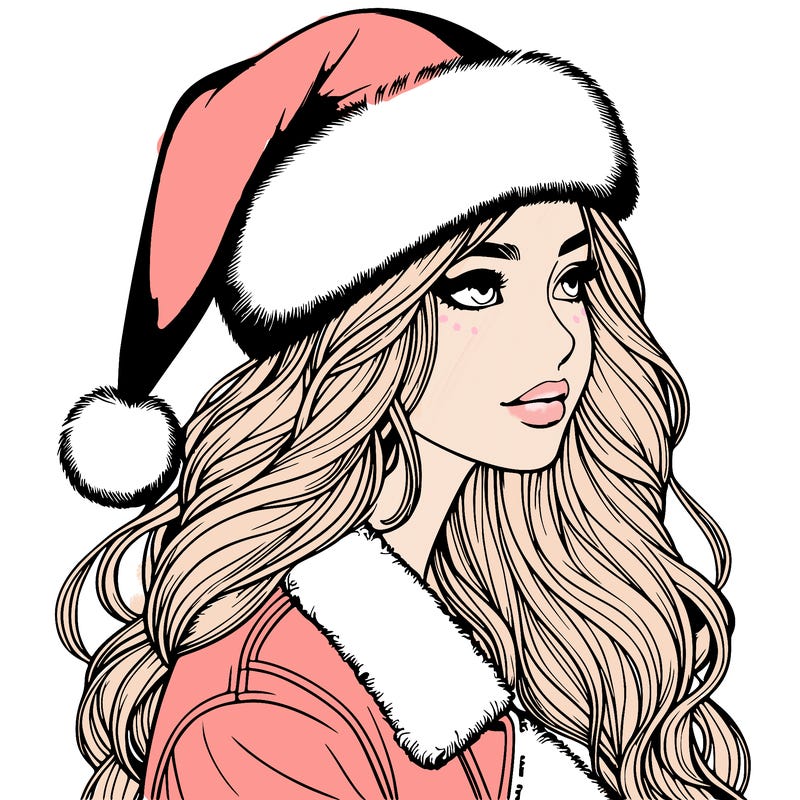 realistic girl in santa hat