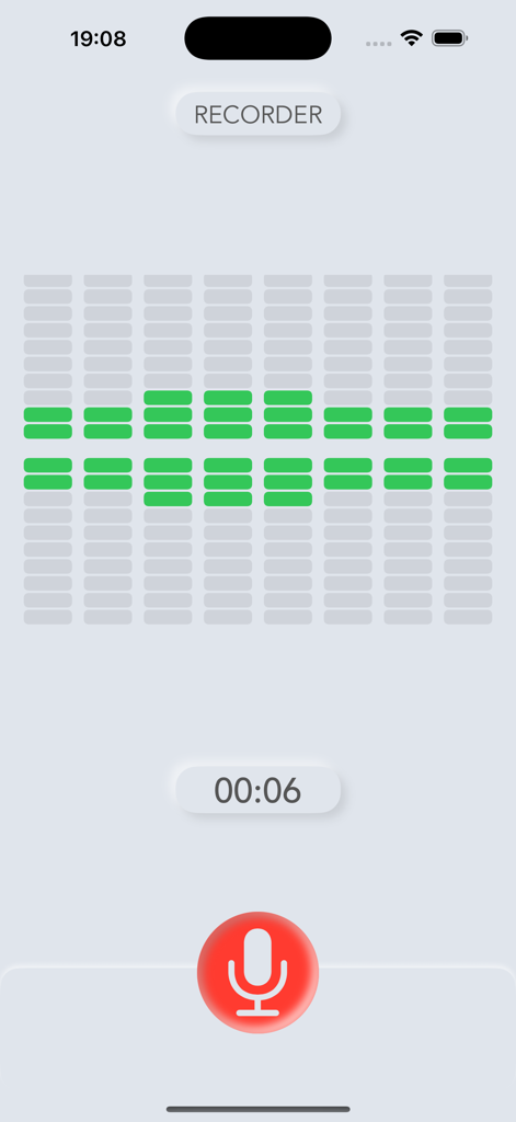 Interface of Talk Notes app displaying an active audio recording session with a green sound wave visualizer and a red microphone button.