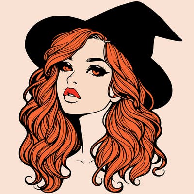 realistic witch girl with wavy hair and lips