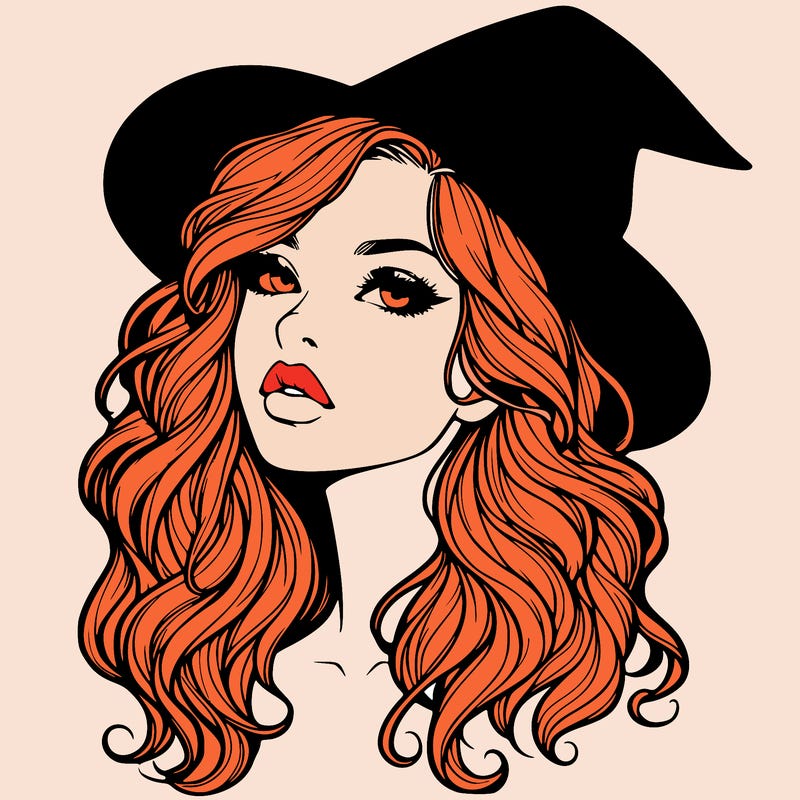 realistic witch girl with wavy hair and lips