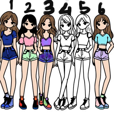 a group of girls wearing crop tops and shorts