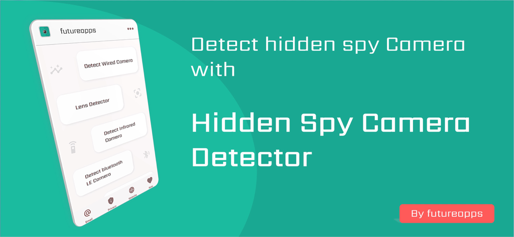 Bildschirm der App 'Hidden Spy Camera Detector' mit verschiedenen Kameraerkennungsfunktionen
