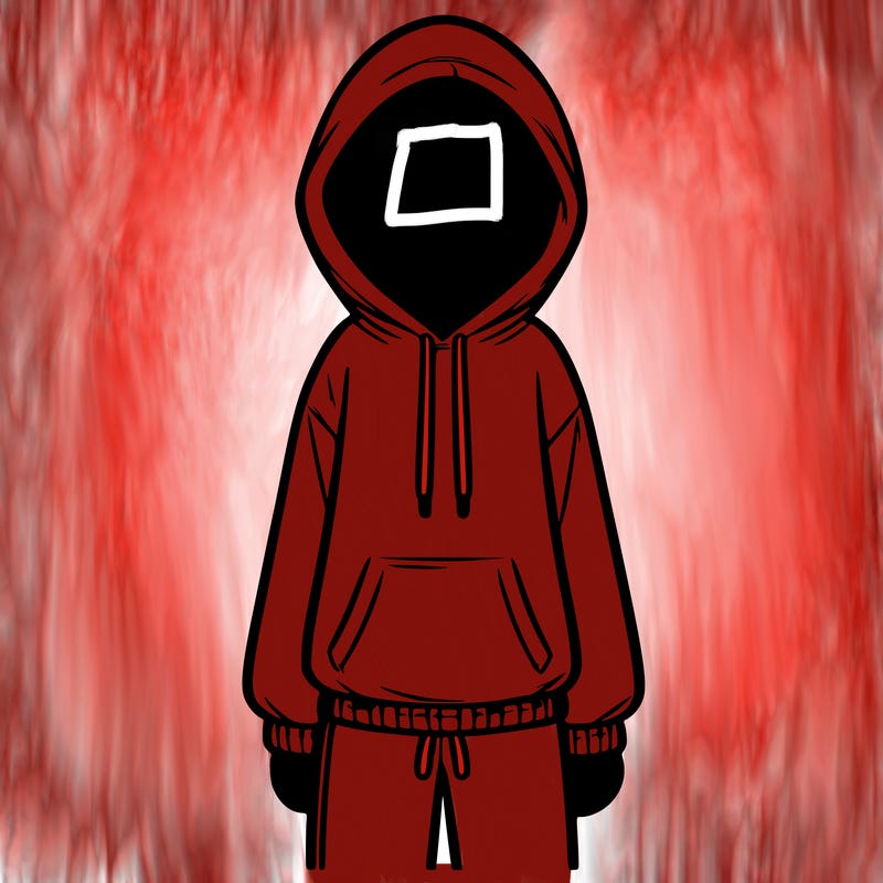 faceless girl in a tracksuit with a hood on and no hair