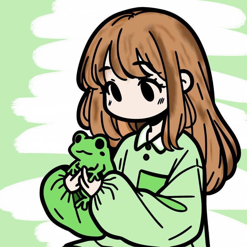 girl with long hair and a oversized shirt. and she is holding a frog