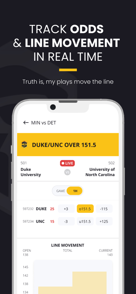 KrackWins - KrackWins app screenshot showing real-time odds and line movement for sports betting