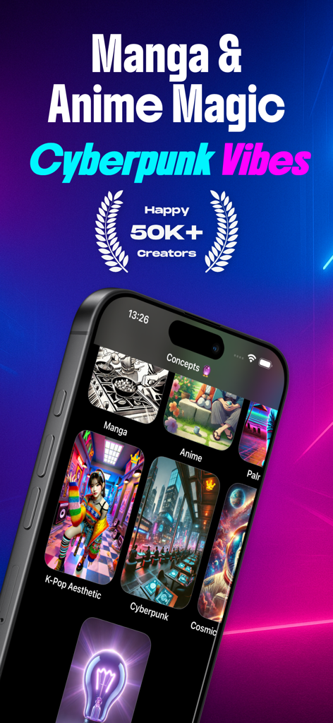 AI Anime Art Generator Villor - Interface de l'application IA Villor montrant des styles d'art manga anime et cyberpunk pour les créateurs