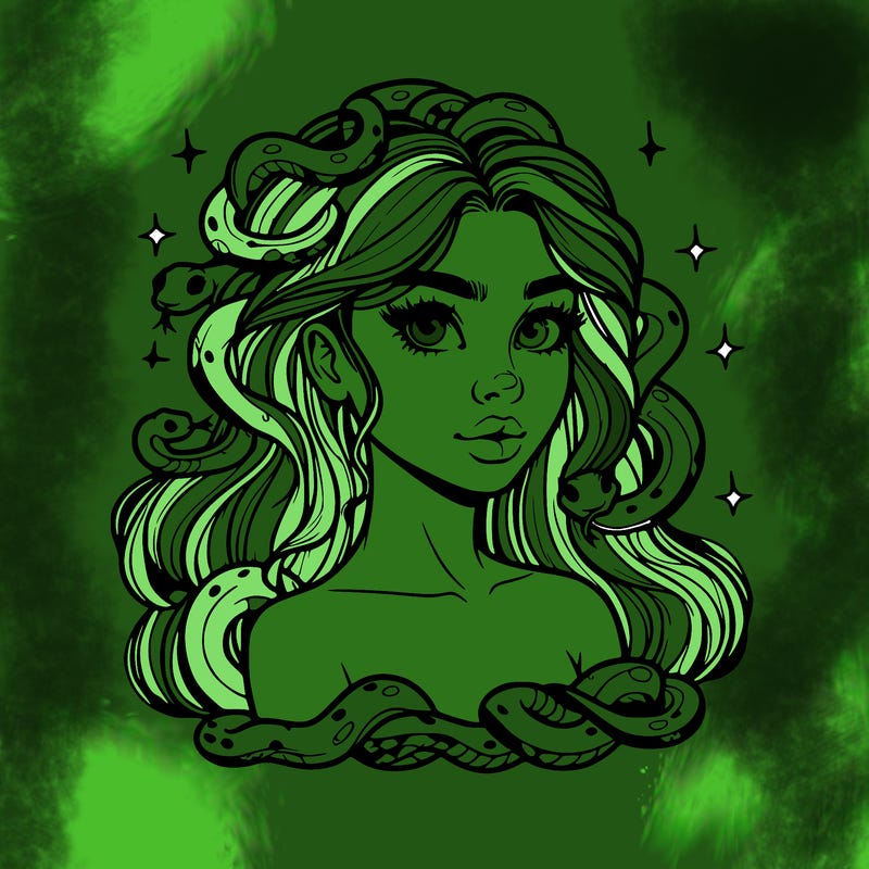 realistic girl with snakes as hair