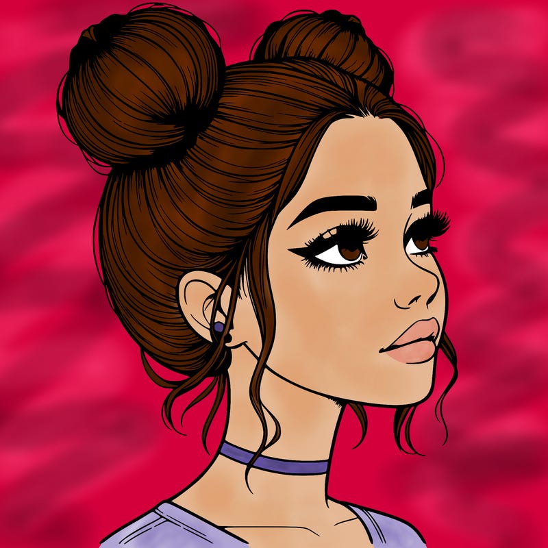 realistic girl with buns on the top of her head