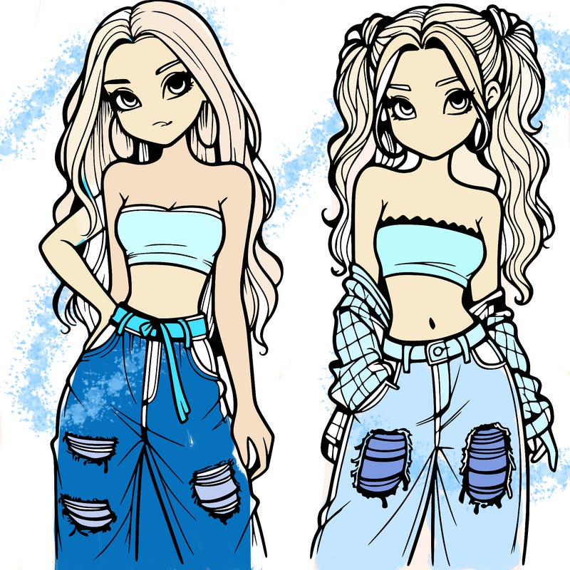 2 girls in crop tops and baggy jeans ripped