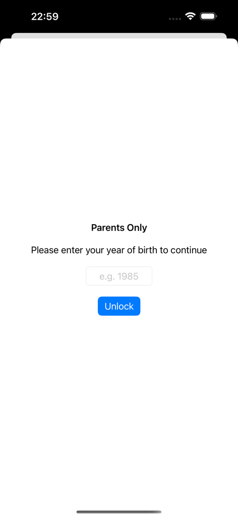 Rumi Hundrix: Dress Up Game - Parental gate screen in Rumi Hundrix Dress Up Game asking for year of birth to unlock