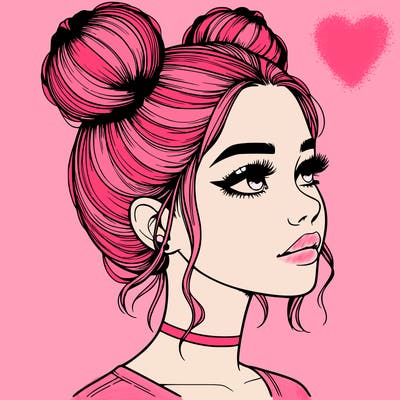 realistic girl with buns on the top of her head