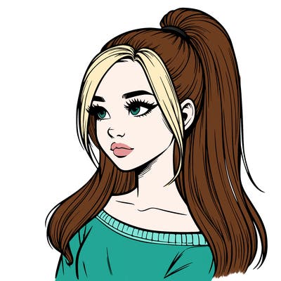 realistic girl with a high ponytail
