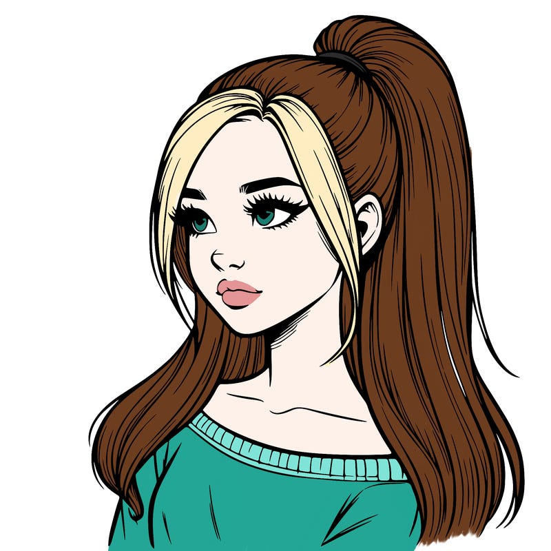 realistic girl with a high ponytail