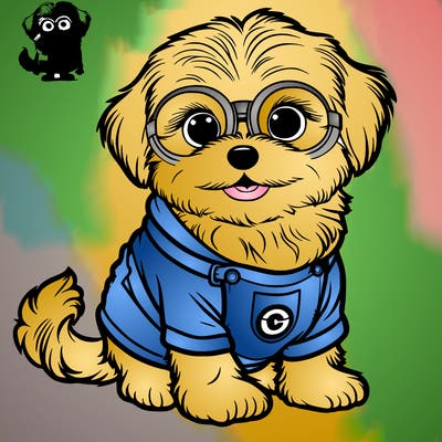 dog with minion outfit