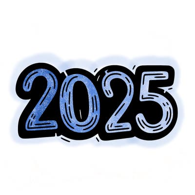 one line scrawled numbers sketch design “2025”