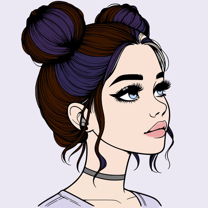 realistic girl with buns on the top of her head
