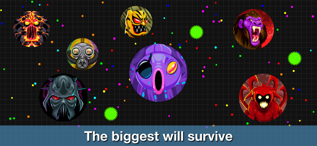 Blob io - Throw & split cells - Multiplayer battle arena in Blob io featuring various custom monster skins