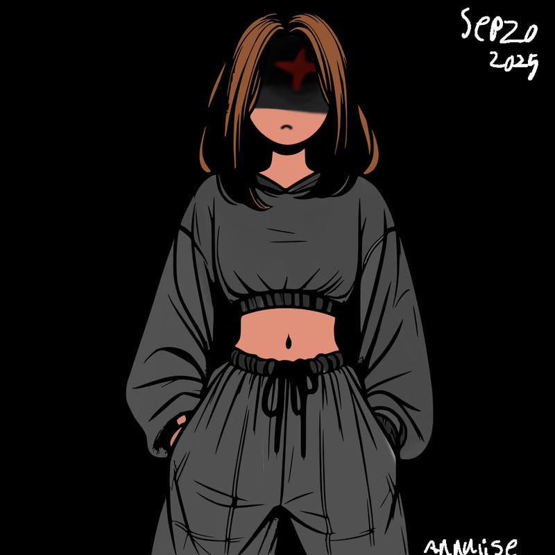 realistic girl faceless with baggy pants and a crop top