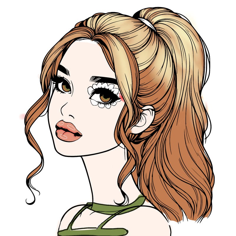 realistic girl with a ponytail on her hair and lips