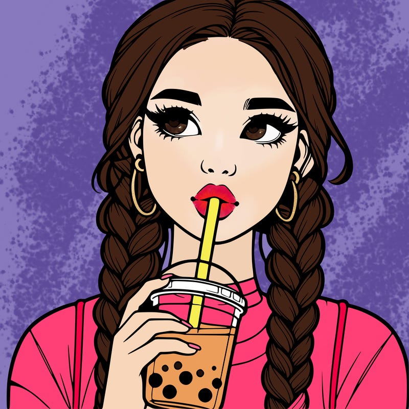 realistic girl with braided hair drinking boba