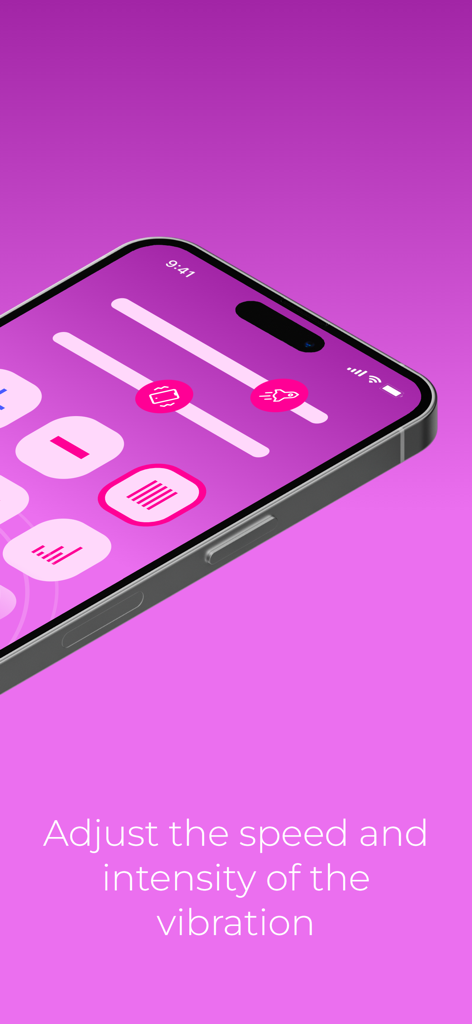 Massager: Strong Vibration! - iPhone display showing adjustable vibration speed and intensity settings in the Massager app interface