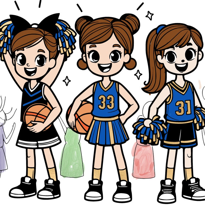 two girl cheerleader and one girl basketball player