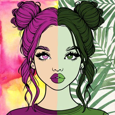 realistic girl with two buns in hair and lips