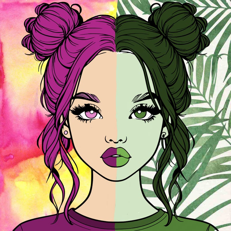realistic girl with two buns in hair and lips