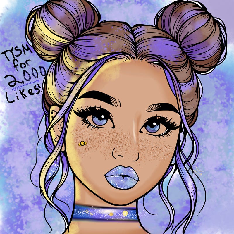 realistic girl with two buns on her hair and lips