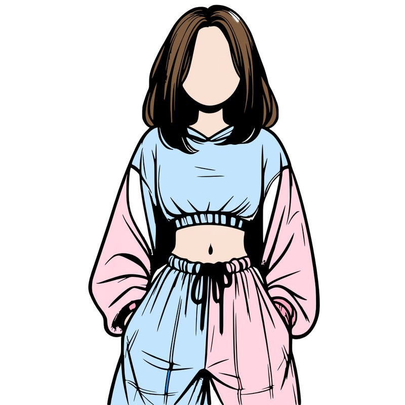 realistic girl faceless with baggy pants and a crop top