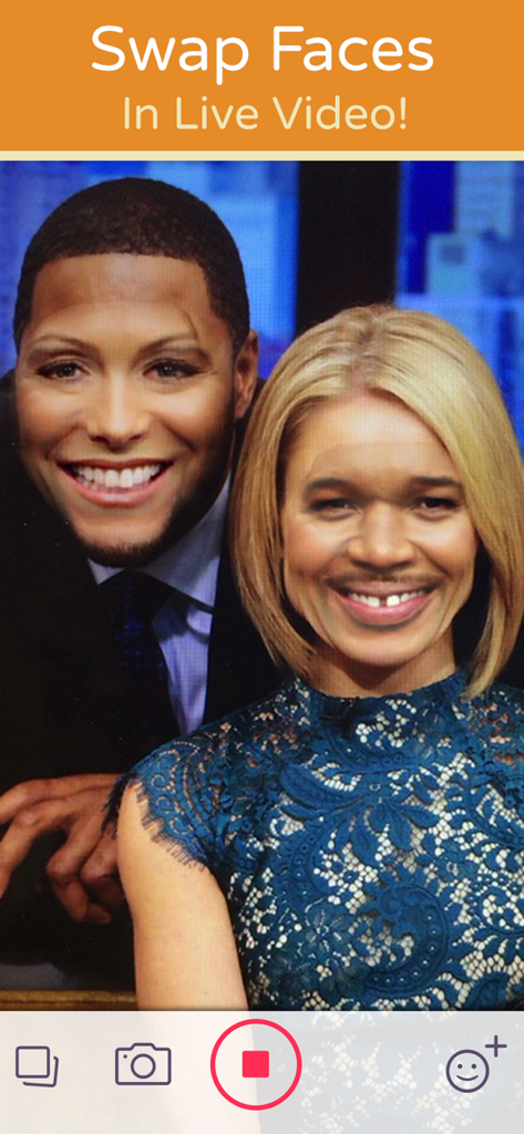 Face Swap Live Lite - Real-time face swap effect on two people in the app interface
