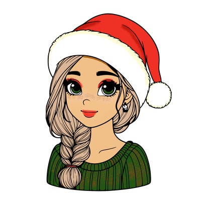 a realistic girl who is wearing a santa hat