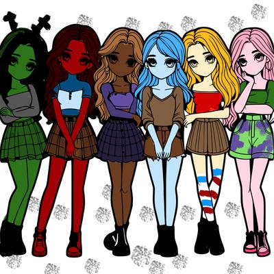 a group of girls realistic