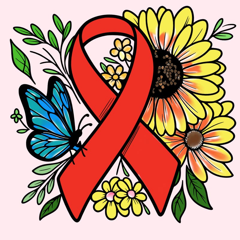 cancer awareness symbol with flowers and butterflies