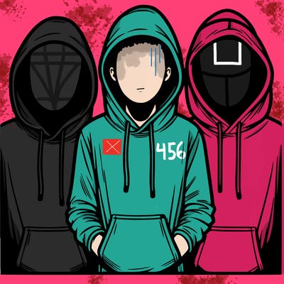 3 faceless people in  hoodies