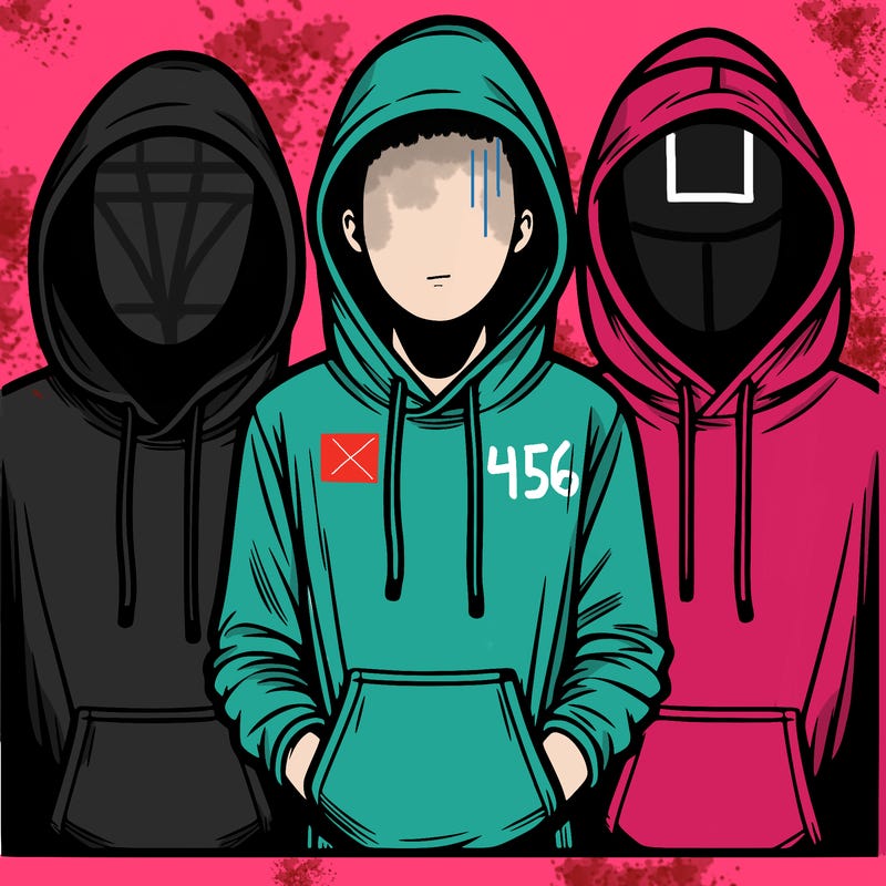 3 faceless people in  hoodies