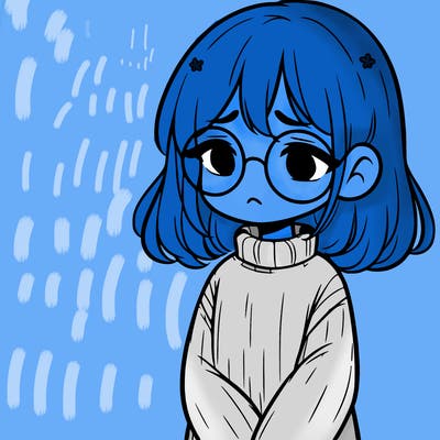 sad girl with glasses in a sweater