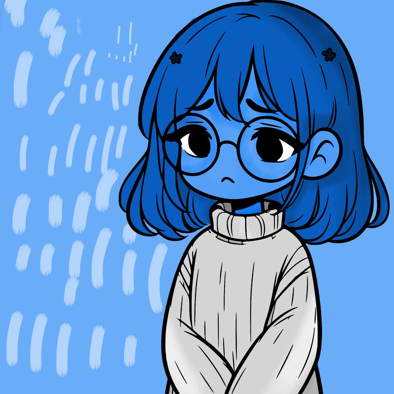 sad girl with glasses in a sweater