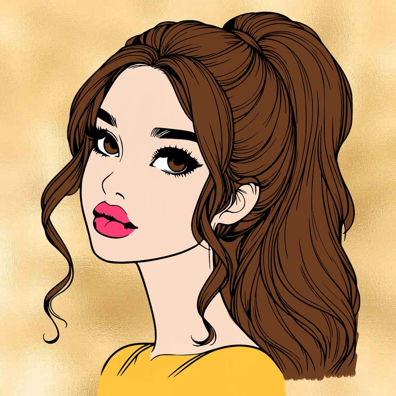 realistic girl with a ponytail on her hair and lips