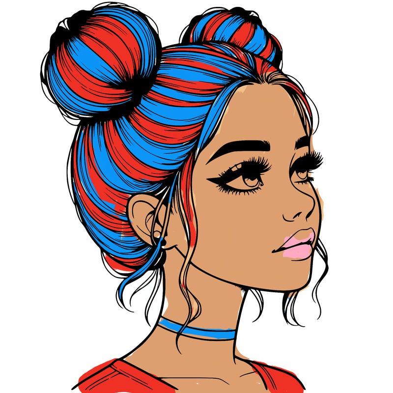 realistic girl with buns on the top of her head