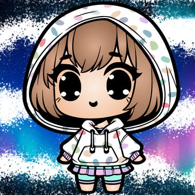 cute chibi girl with short hair and hoodie