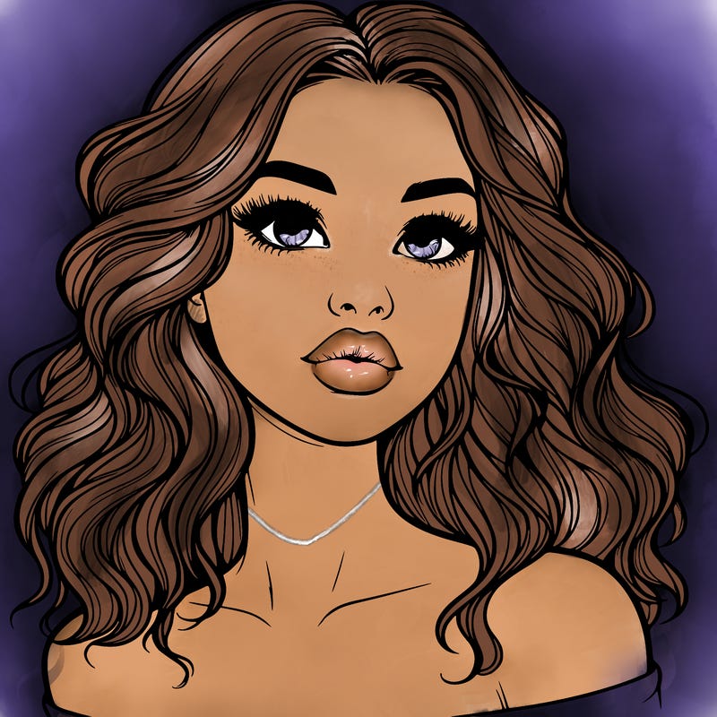 realistic girl with wavy hair and lips