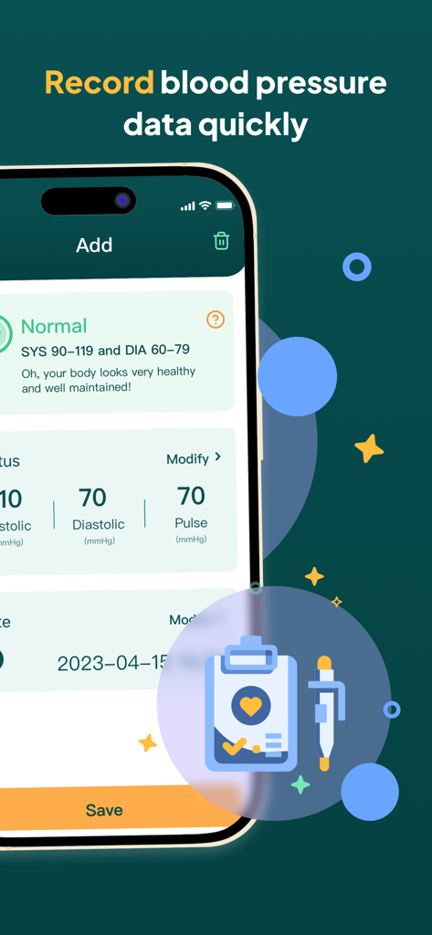 Buddy Blood Pressure(Track BP) - Mobile app interface for manually entering systolic and diastolic blood pressure readings