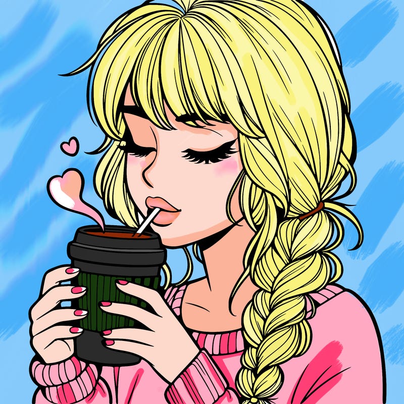 realistic girl drinking coffee