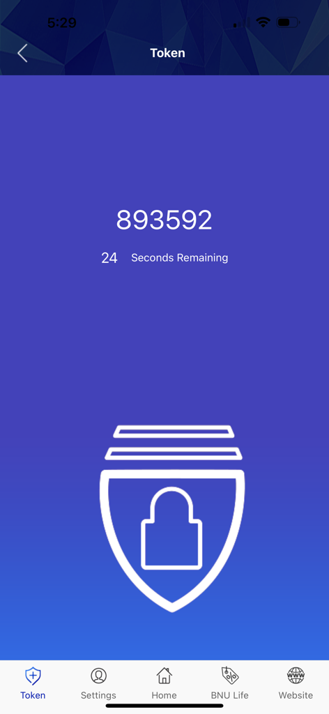BNU App Sicherheitstoken Bildschirm mit Authentifizierungscode