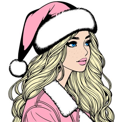 realistic girl in santa hat