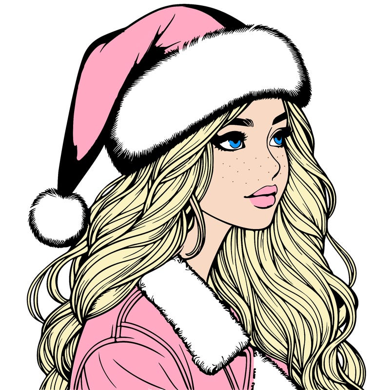 realistic girl in santa hat