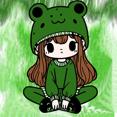 a girl wearing a frog hat and some frog socks