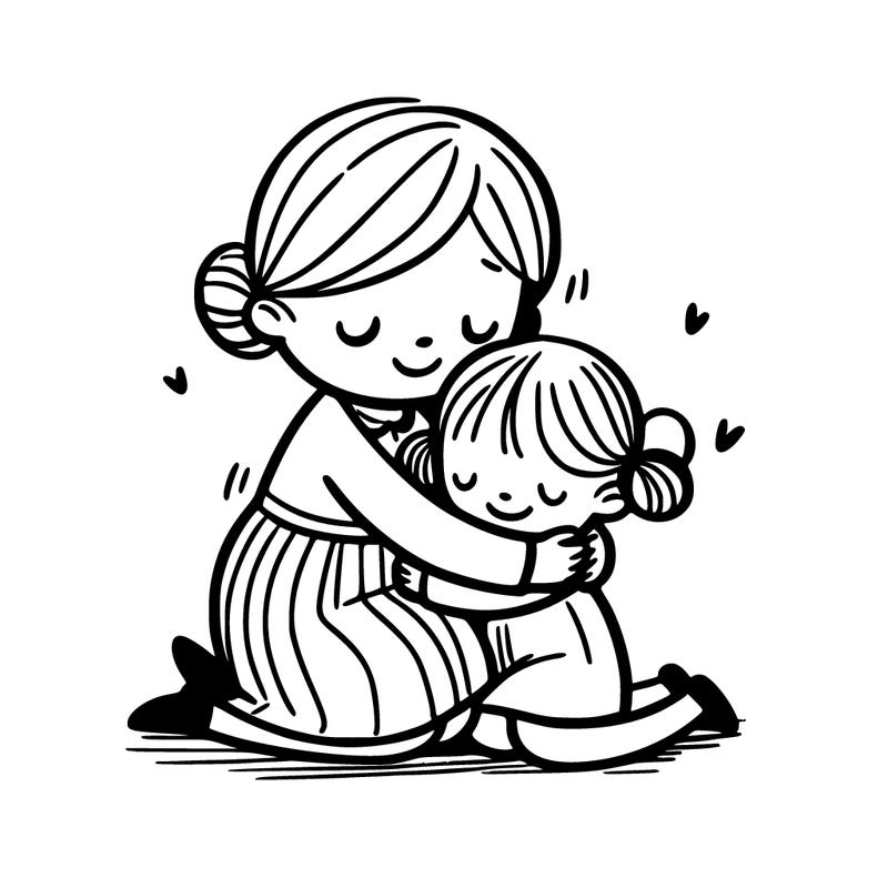 older sister hugging little sister